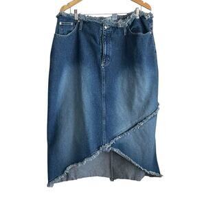 Carolina‎ Blues Women Jean Midi Skirt 20 Blue Distressed Western Cowgirl Denim